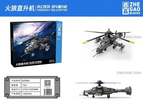 Hộp đồ chơi mô hình Zhegao QJ5003 Trực thăng Sói Lửa với 1161 chi tiết, quà tặng hấp dẫn cho con trai