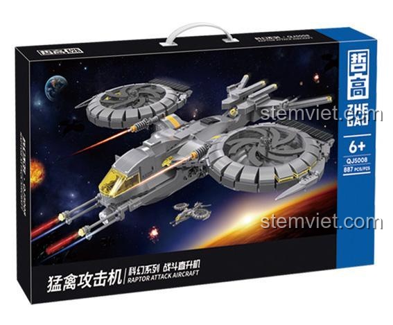 Hộp sản phẩm ZHEGAO QJ5008 Máy bay tấn công Raptor, đồ chơi lắp ráp chất lượng cao, phù hợp cho bé trai từ 6 tuổi, giá tiết kiệm.