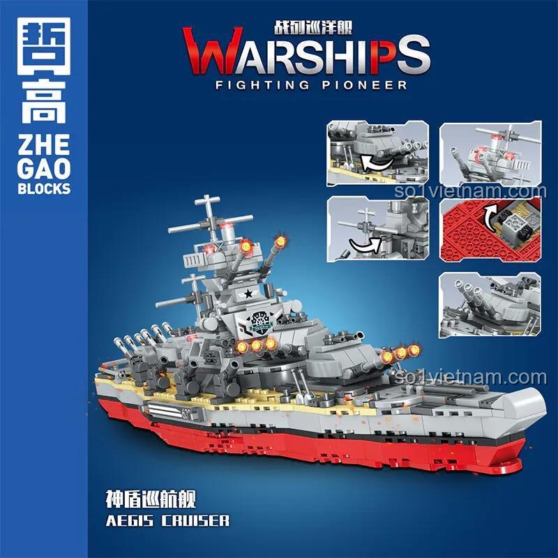 Hộp bộ xếp hình Chiến hạm Aegis ZHEGAO QL0173, đồ chơi quân sự chất lượng cao, phù hợp bé trai 6 tuổi, giá hời.