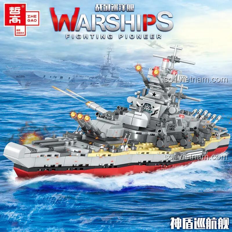 Mô hình Tàu Tuần Dương Aegis ZHEGAO QL0173 đang di chuyển trên biển, đồ chơi mô hình Tàu chiến Thần Khiên sống động, kích thích sáng tạo cho bé trai.