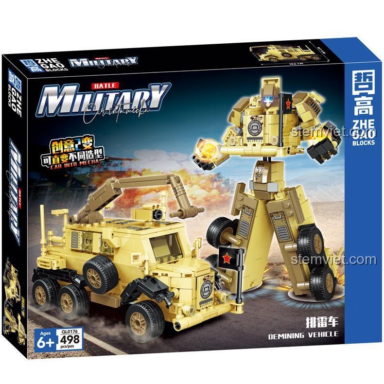 Hộp bộ xếp hình Zhegao QL0176 Robot dò mìn 498 mảnh, món quà hấp dẫn cho bé trai trên 6 tuổi.