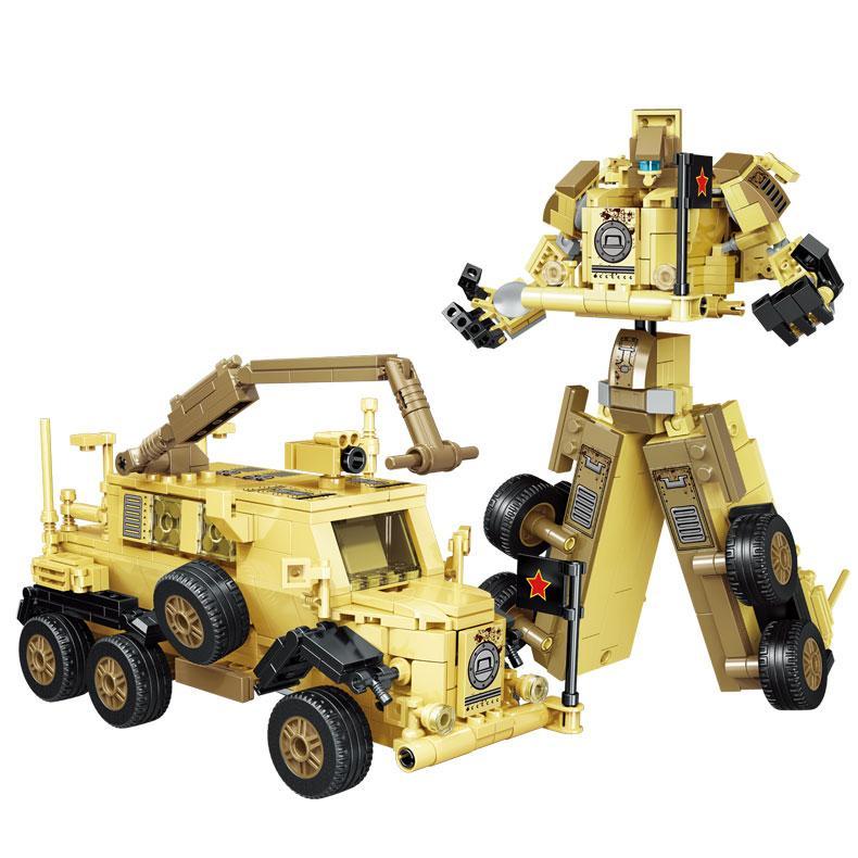 bộ lắp ghép Xe dò mìn Zhegao QL0176 cho bé trai 6 tuổi, có thể biến hình thành robot chiến đấu sa mạc.