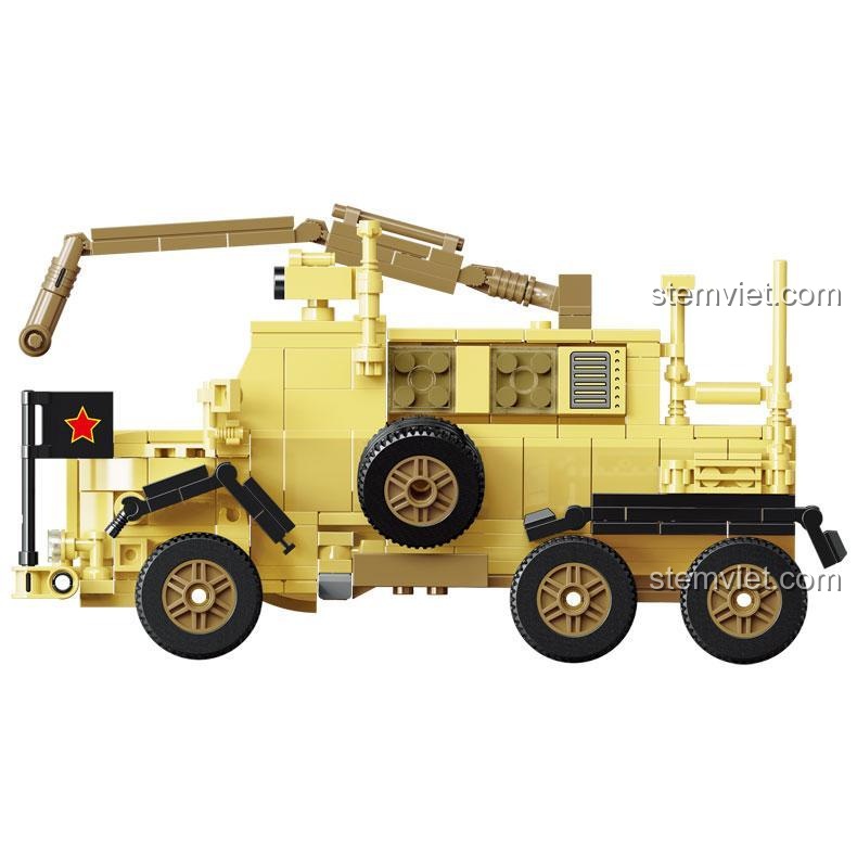 đồ chơi lắp ráp Zhegao QL0176 Xe quân sự biến hình giá rẻ, mô hình xe dò mìn 6 bánh chi tiết.