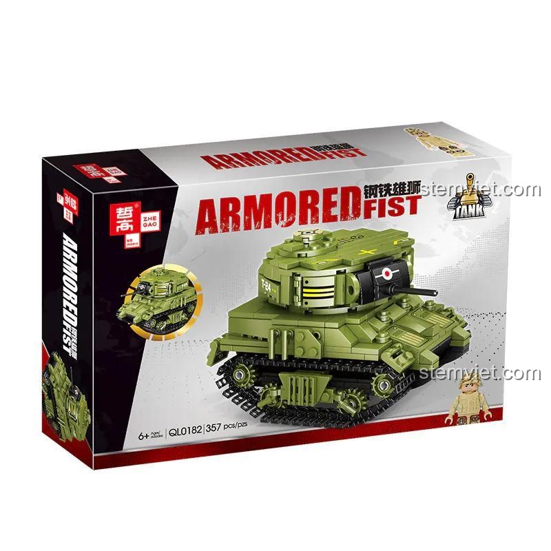 Hộp sản phẩm bộ xếp hình ZHEGAO 0182 Xe Tăng chiến đấu Armored Fist, quà tặng sinh nhật cho bé trai 6 tuổi
