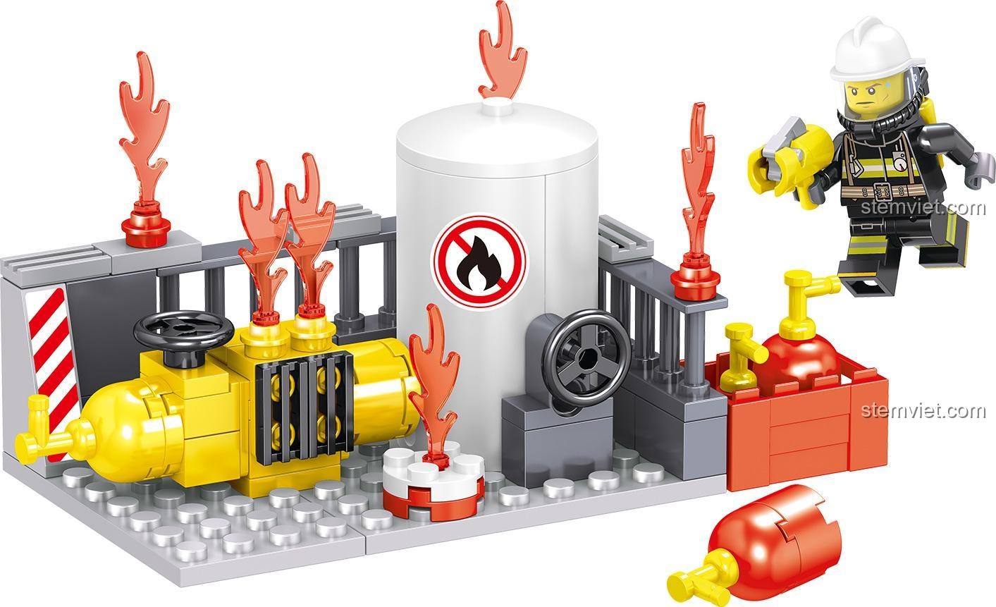Mô hình trạm bơm cứu hỏa và lính cứu hỏa từ bộ lắp ghép ZHEGAO QL0216, đồ chơi giáo dục.