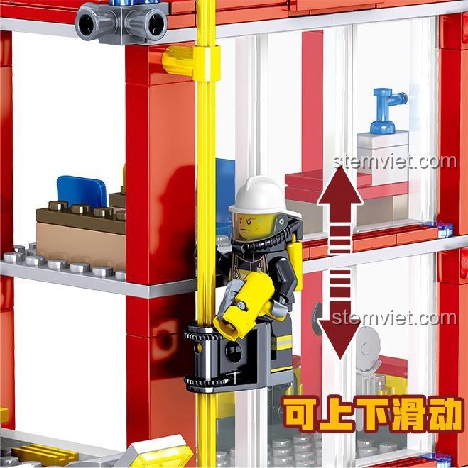 Cửa gara Trạm Cứu Hỏa ZHEGAO QL0221 có thể nâng hạ, đồ chơi xây dựng thực tế