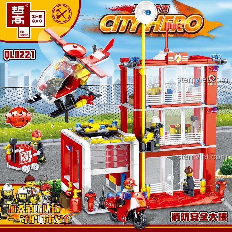 Hộp đồ chơi lắp ráp ZHEGAO QL0221 Trạm Cứu Hỏa Thành Phố, chất lượng cao, đáng tiền
