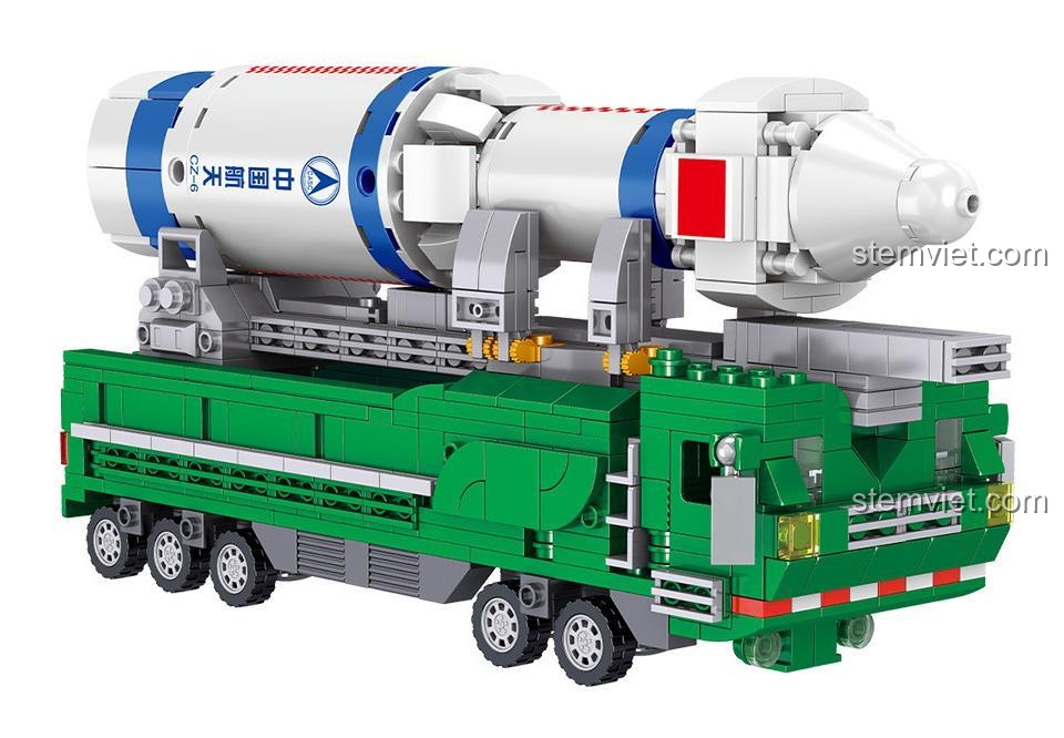 Bộ lắp ghép ZHEGAO QL0288 Tên lửa Long March 6 trên xe tải, mô hình tên lửa vũ trụ, đồ chơi xây dựng cho bé trai 6 tuổi, chi tiết cao, tương thích LEGO