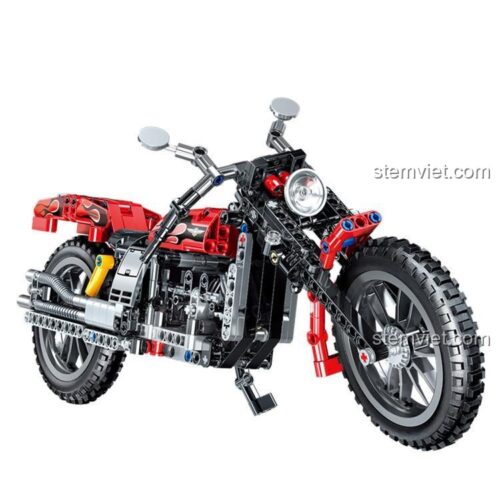 Đồ chơi mô hình Xe máy Harley Zhegao QL0412, bộ xếp hình mô tô phân khối lớn 400 mảnh màu đỏ đen, quà tặng cho bé trai 6 tuổi