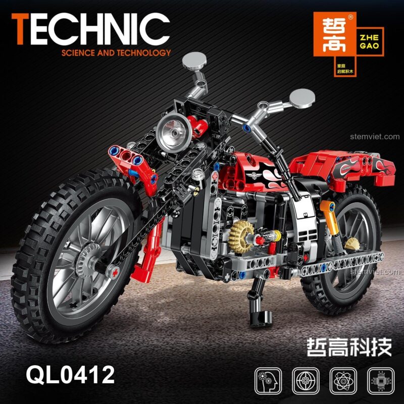 Hộp bộ xếp hình Mô hình xe Harley Zhegao QL0412, đồ chơi mô tô phân khối lớn 400 mảnh, phù hợp bé trai 6 tuổi, chất lượng cao