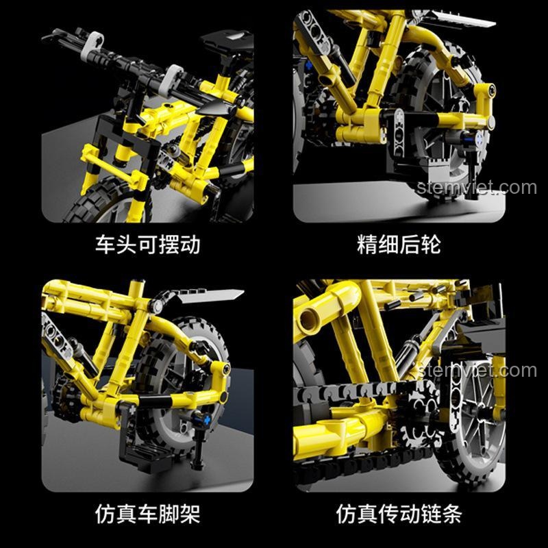 Chi tiết ZHEGAO QL0442 Xe Đạp Đua Technic với tay lái xoay, bánh sau tinh xảo, chân chống và xích truyền động mô phỏng, bộ lắp ráp Xe Đạp Thể Thao QL 0442