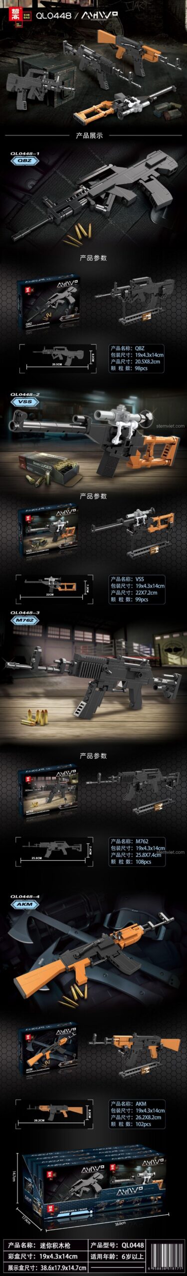 Bộ 4 Mô Hình Súng Lắp Ghép ZHEGAO QL0448-4 - QBZ, VSS, M762, AKM