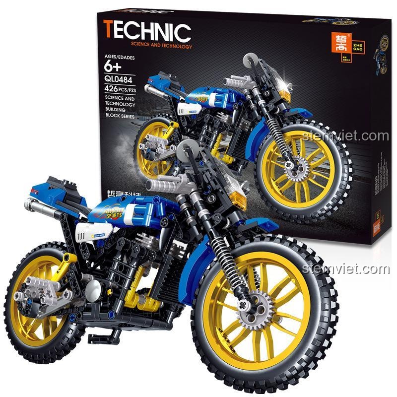 Hộp bộ lắp ráp Zhegao QL0484 mô tô đua 426 mảnh, đồ chơi mô hình xe mô tô thể thao cho bé trai 6 tuổi