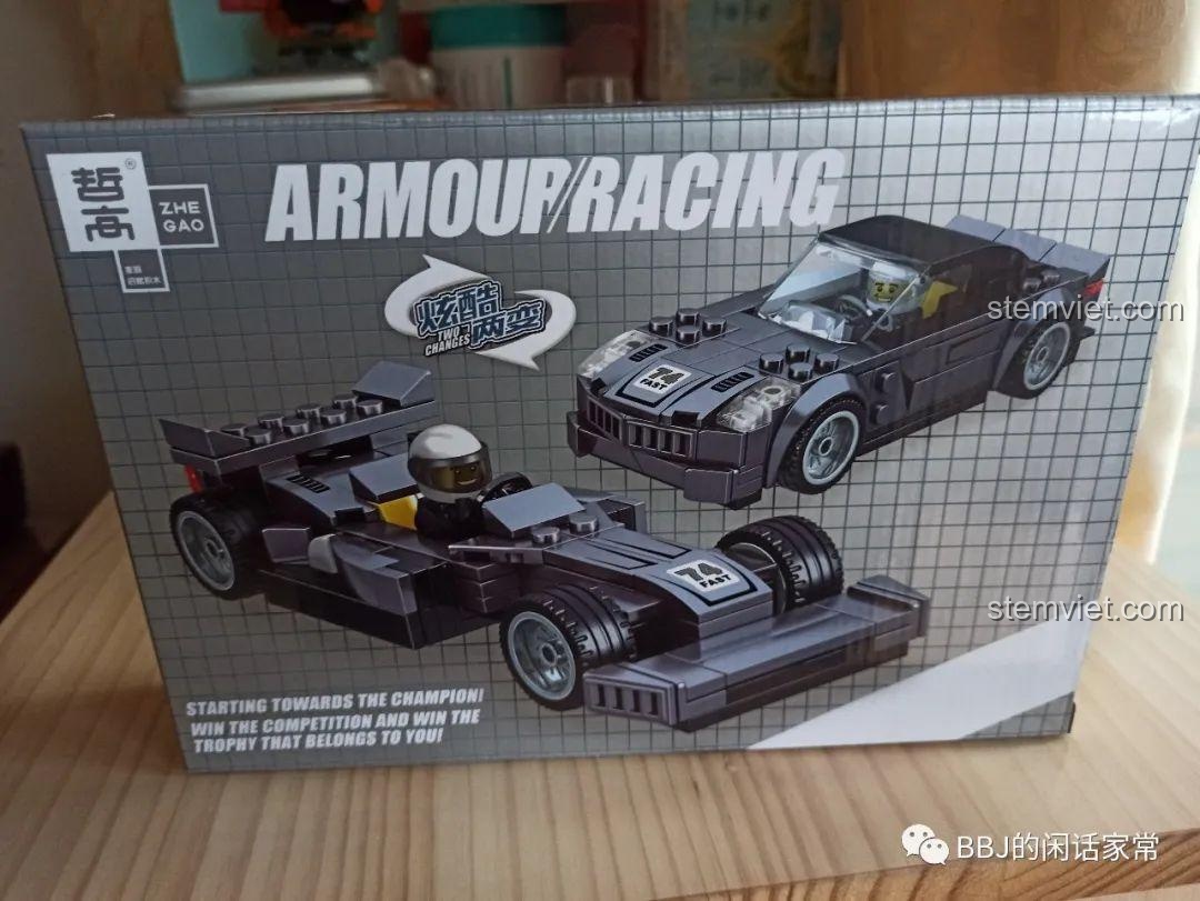 Hộp Zhegao QL0714 Xe Đua Biến Hình Armour Racing thể hiện hai chế độ lắp ráp, bộ lắp ráp xe đua F1 và xe thể thao cho bé trai 6 tuổi, giá hời