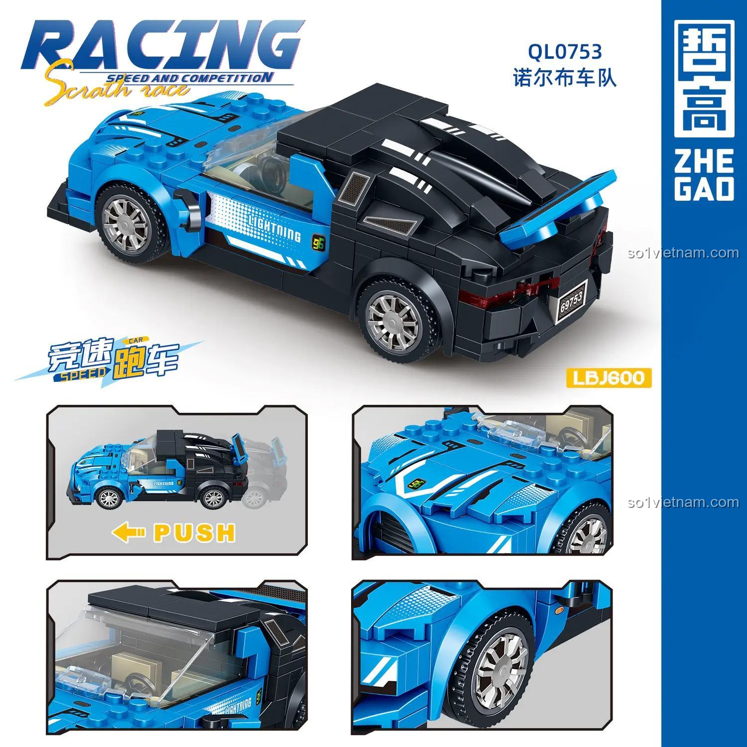 Bộ lắp ráp xe đua Bugatti Chiron ZHEGAO QL0753-3 và các chi tiết