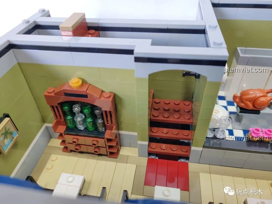 Nhìn từ trên xuống nội thất mô hình ZHEGAO QL0920 Nhà Hàng Lãng Mạn, thấy rõ bố cục các tầng.