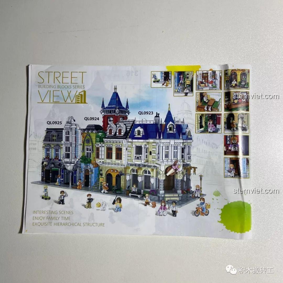 Mặt sau sách hướng dẫn bộ lắp ghép ZHEGAO QL0924 Quán Rượu Cổ, hiển thị các mô hình liên quan và thông tin bổ sung.