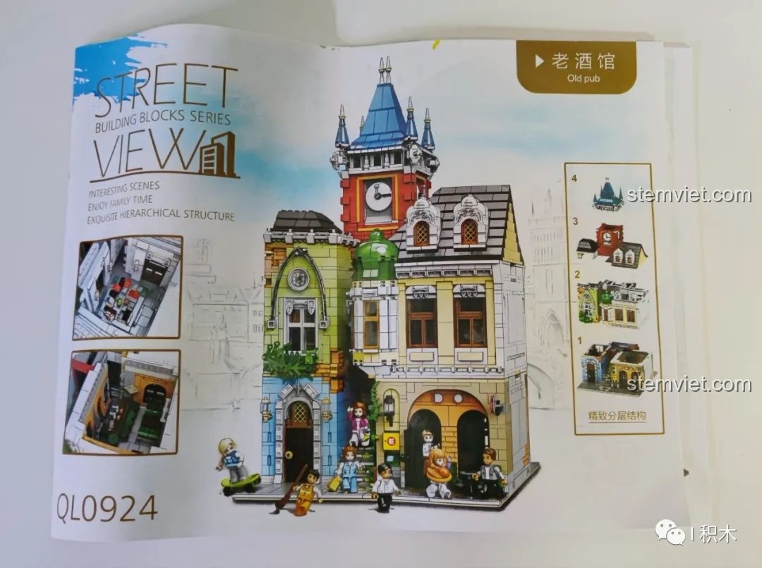 Sách hướng dẫn lắp ráp của bộ ZHEGAO QL0924 Quán Rượu Cổ với hình ảnh mô hình và các bước chi tiết.