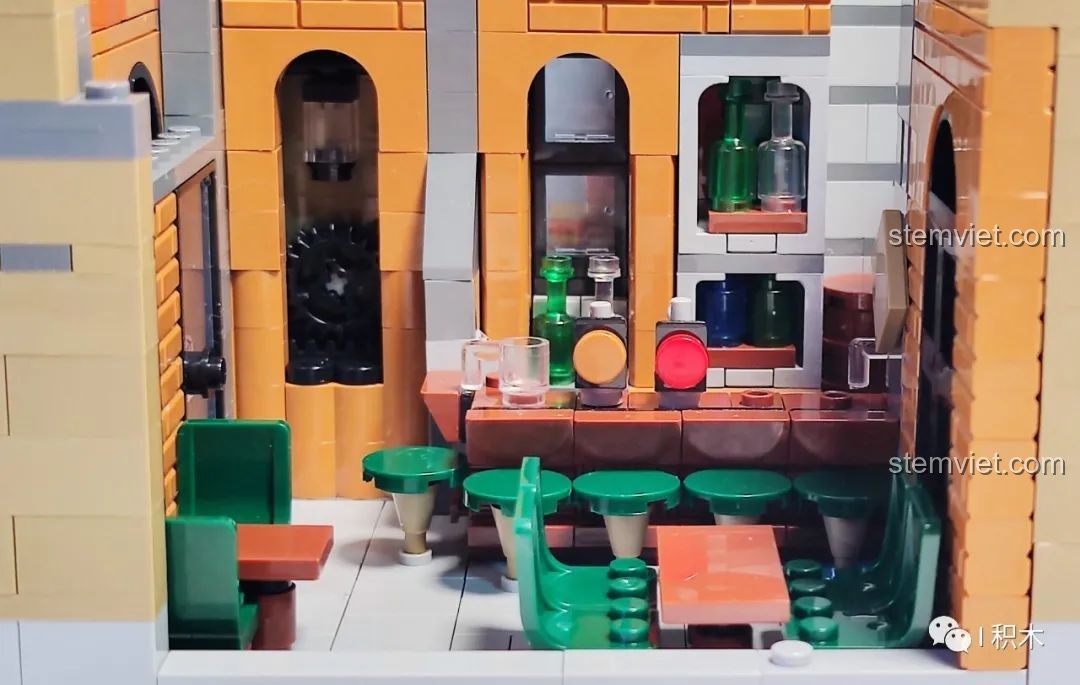 Cận cảnh khu vực quầy bar bên trong mô hình Quán Rượu Cổ ZHEGAO QL0924.