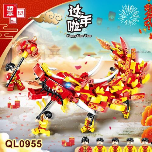 Hộp đồ chơi lắp ghép Múa Rồng Chúc Mừng Năm Mới ZHEGAO QL0955, tái hiện lễ hội truyền thống, phù hợp bé trai 6 tuổi.