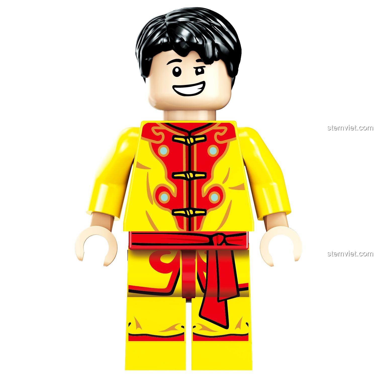 Minifigure người múa rồng trong bộ đồ chơi mô hình Rồng Tết ZHEGAO QL0955, chi tiết sắc nét, màu sắc truyền thống.