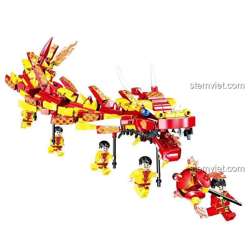 Mô hình Múa Rồng Chúc Mừng Năm Mới ZHEGAO QL0955 từ góc nhìn bên cạnh, thể hiện sự linh hoạt và chi tiết của rồng.