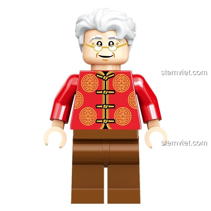 Minifigure ông trong bộ lắp ghép Đại Gia Đình Đoàn Viên Đón Tết ZHEGAO QL0957, chi tiết cao, phù hợp cho bé trai và bé gái 6 tuổi.