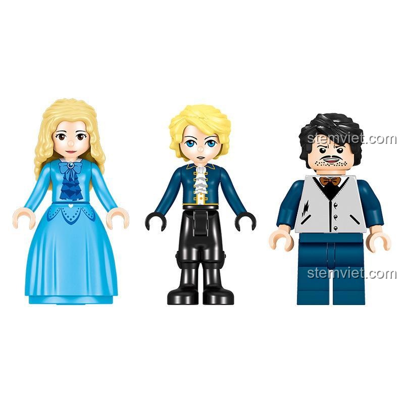 Toàn bộ 3 minifigures của đồ chơi xếp hình Xe ngựa cổ tích QL1117: công chúa, hoàng tử và người đánh xe.