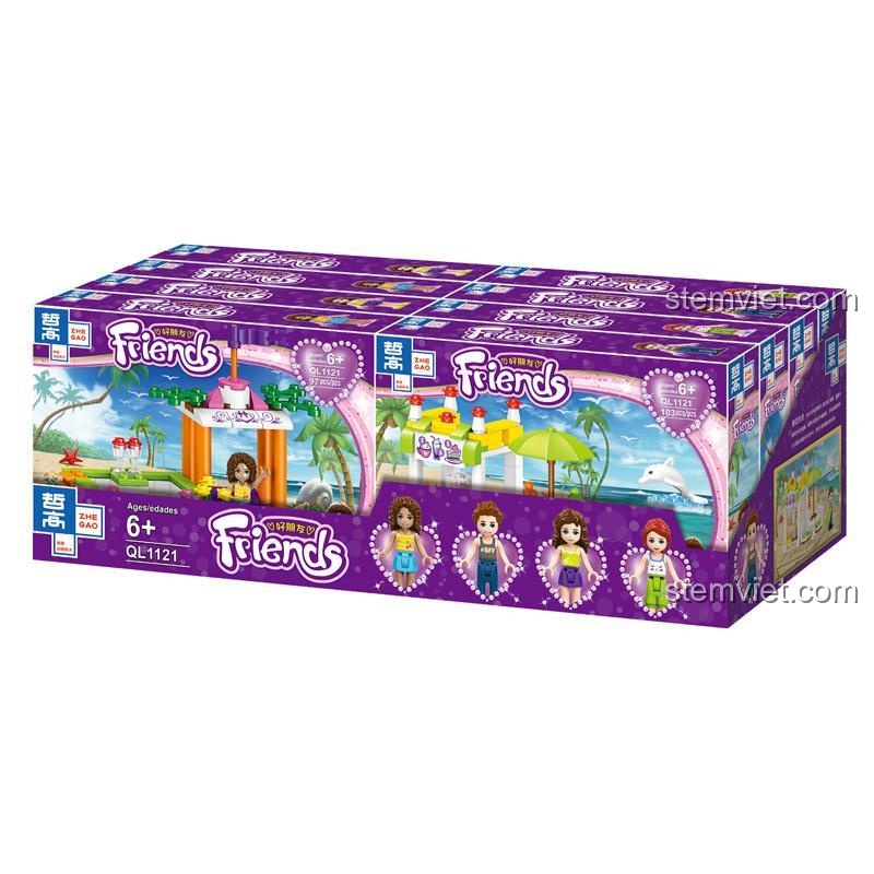 Hộp lớn chứa 4 bộ đồ chơi Zhegao QL1121 Bữa tiệc bãi biển, quà tặng sinh nhật ý nghĩa cho bé gái.