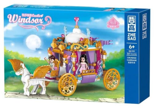 Hộp bộ đồ chơi Lâu đài Windsor: Xe Ngựa Du Hành ZHEGAO QL1191 367 mảnh, phù hợp cho bé gái 6 tuổi, có xe ngựa có cánh