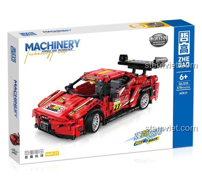 Hộp sản phẩm bộ xếp hình Zhegao QL1235 Mô hình xe đua Ferrari 488, quà tặng sinh nhật ý nghĩa cho con trai.