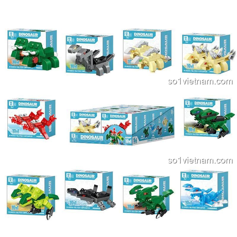 hộp đồ chơi lắp ráp ZHEGAO QL1723, bộ khối lắp ghép Robot Chiến Đấu Khủng Long, đồ chơi mô hình 10 kiểu cho bé trai 6 tuổi.