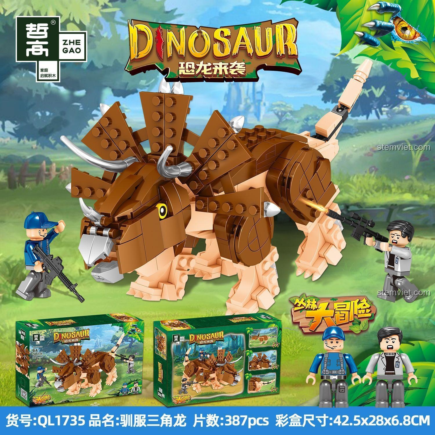 Hộp sản phẩm bộ đồ chơi Khủng long Tái hiện Tam giác ZHEGAO QL1735