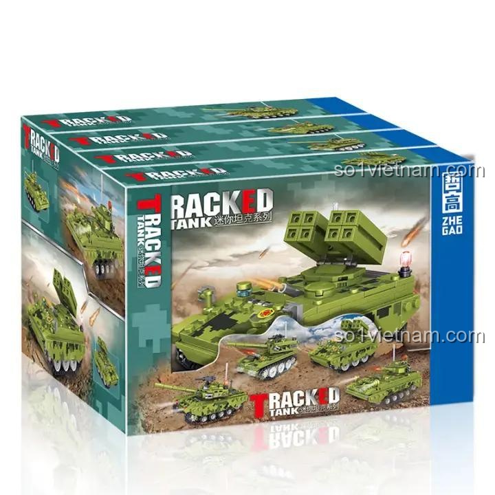 Bộ lắp ghép Xe Tăng Mini ZHEGAO QL2132 đồ chơi mô hình giá tốt, hộp sản phẩm hiển thị nhiều mẫu xe tăng.