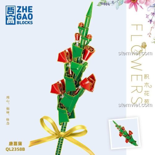 Bó hoa ZHEGAO QL2358B lắp ghép 64 mảnh, đồ chơi sáng tạo cho bé gái 6 tuổi, màu xanh lá, đỏ, tím