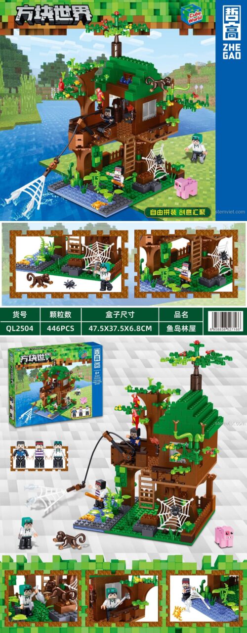 Đồ chơi mô hình QL2504, bộ xếp hình Nhà trên cây Minecraft, đồ chơi xây dựng cho bé 6 tuổi, phát triển tư duy sáng tạo.