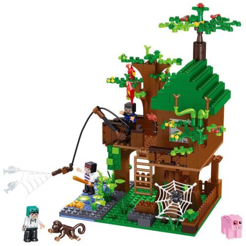 Bộ lắp ghép Ngôi nhà trên cây Đảo Cá, đồ chơi lắp ráp Zhegao, mô hình nhà trên cây Minecraft cho bé trai bé gái 6 tuổi, giá tốt.