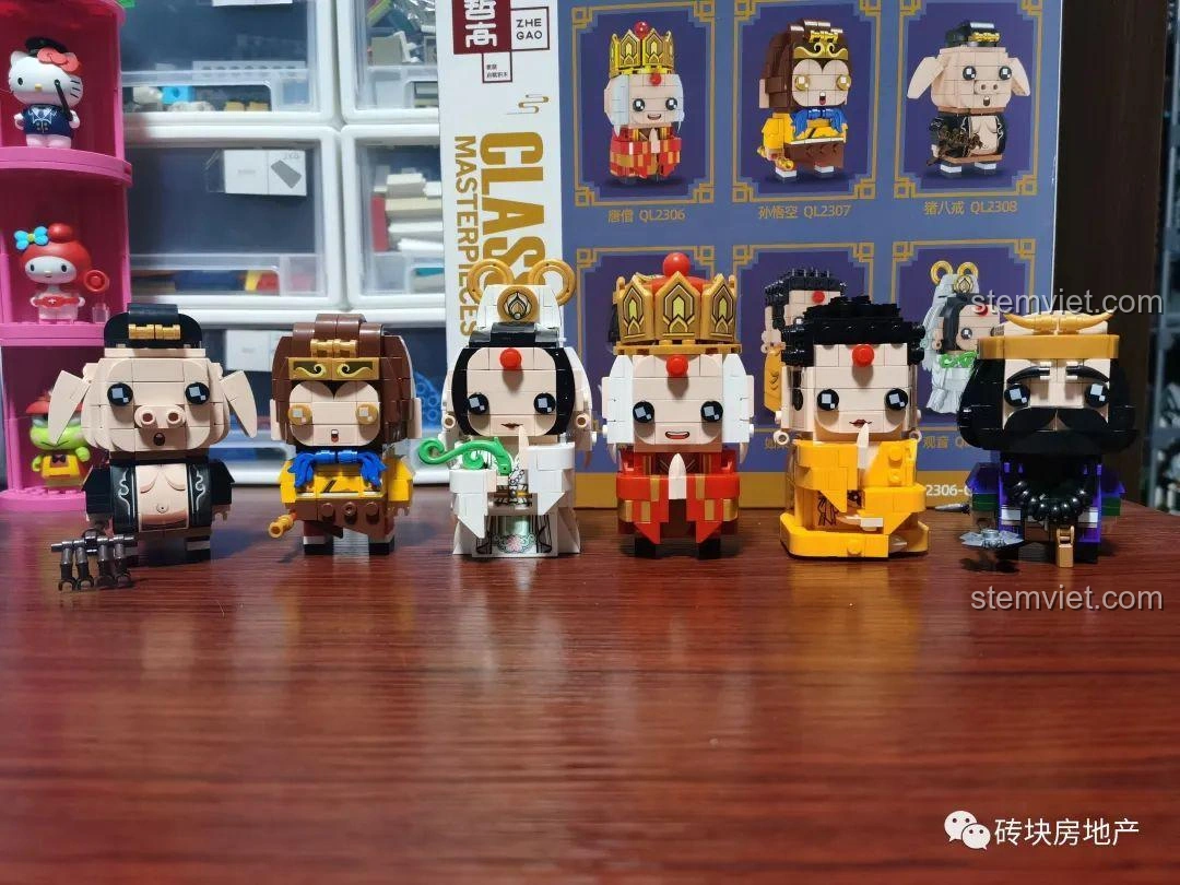 Toàn bộ 6 mô hình lắp ghép Tây Du Ký Zhegao QL2307 đã hoàn thành: Đường Tăng, Tôn Ngộ Không, Trư Bát Giới, Sa Ngộ Tịnh, Như Lai, Quan Âm.