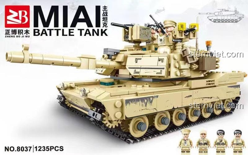 Zhengbo 8037 Xe Tăng Chủ Lực M1A1 mô hình quân sự 1235 mảnh ghép cho bé trai 8 tuổi