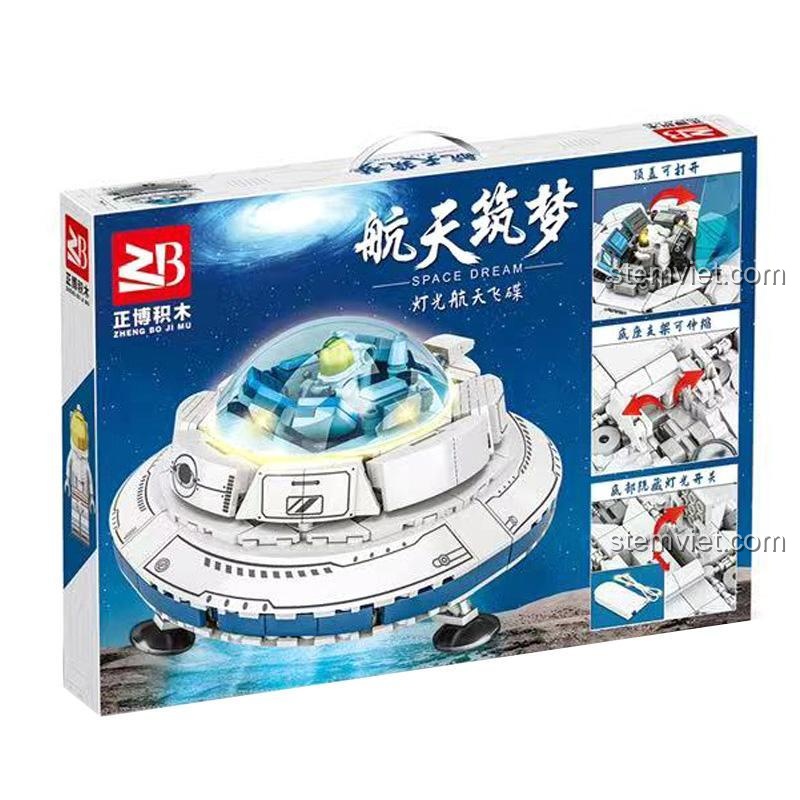 Hộp đồ chơi lắp ráp Đĩa bay không gian Zhengbo 8059, bộ xếp hình Tàu vũ trụ có 1003 chi tiết, phù hợp bé trai 6 tuổi.