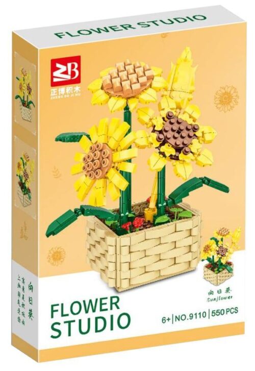 Hộp sản phẩm bộ lắp ghép hoa hướng dương Zhengbo 9110, món quà ý nghĩa cho bé gái 6 tuổi, giá rẻ.