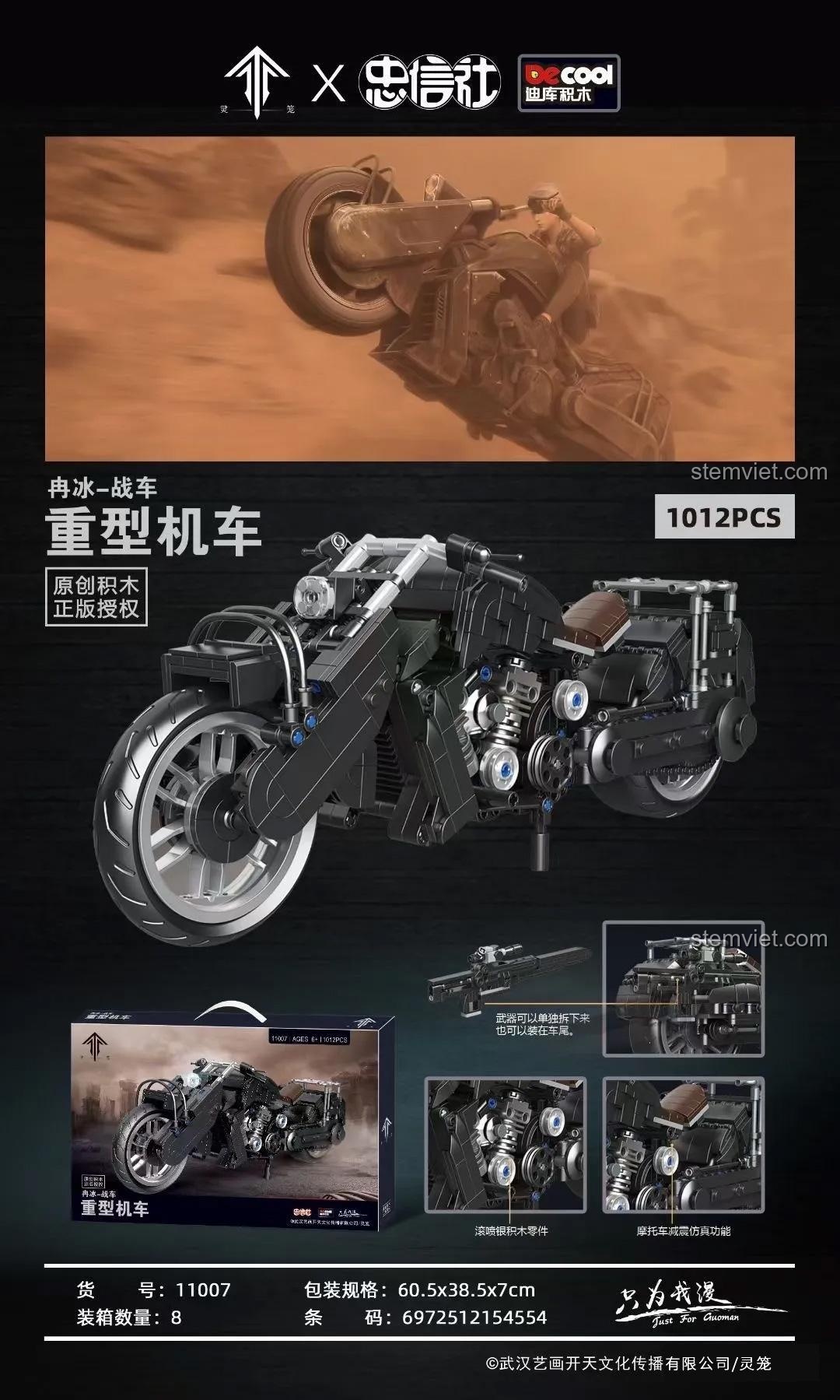 Đồ chơi lắp ráp Xe mô tô chiến đấu Nhiễm Băng Decool 11007, mô hình xe máy Linh Lung với 997 chi tiết, chất lượng cao cho bé trai.