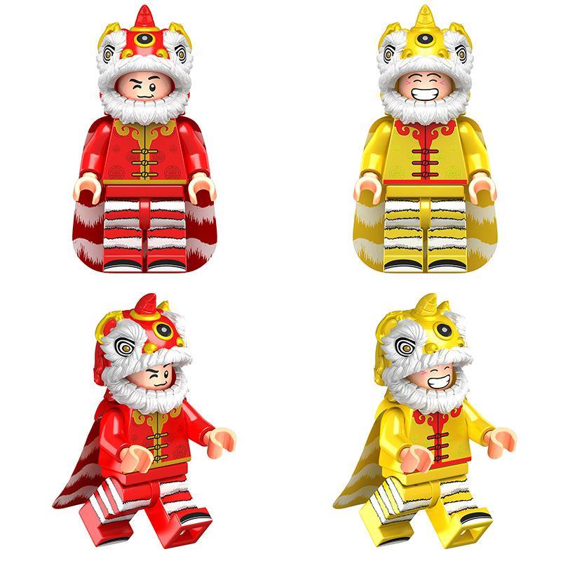 Bộ đồ chơi mô hình Minifigure Múa Lân Sư Rồng ZhuMo Blocks J1001 màu đỏ và vàng, món quà Tết ý nghĩa cho bé trai 6 tuổi.