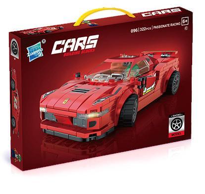 Bộ đồ chơi Xe Ferrari Zuanma 096C hộp sản phẩm màu đỏ, mô tả chi tiết xe đua Ferrari 322 mảnh ghép, phù hợp bé trai 6 tuổi, giá tốt.