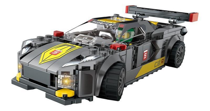 Bộ lắp ráp Zuanma 096D Xe đua Corvette, đồ chơi mô hình siêu xe tốc độ màu xám vàng đen, phù hợp bé trai 6 tuổi, giá tốt.