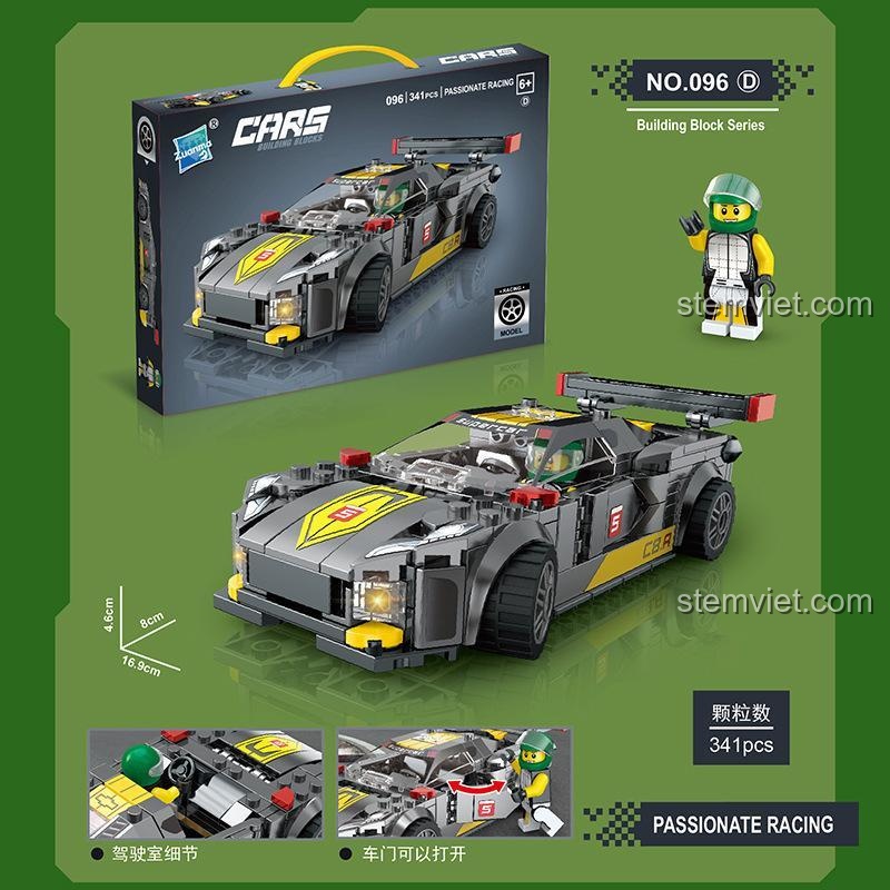 Kích thước mô hình Zuanma 096D Xe đua Corvette, đồ chơi mô hình xe thể thao Corvette 16.9x8x4.6cm, có minifigure, rèn luyện tư duy logic.