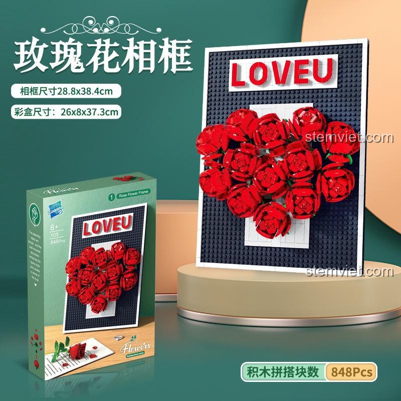Ảnh thể hiện kích thước thực tế của bộ đồ chơi mô hình Khung ảnh hoa hồng Zuanma 105, với chiều dài 28.8cm và chiều cao 38.4cm, một món quà trang trí giá tốt.
