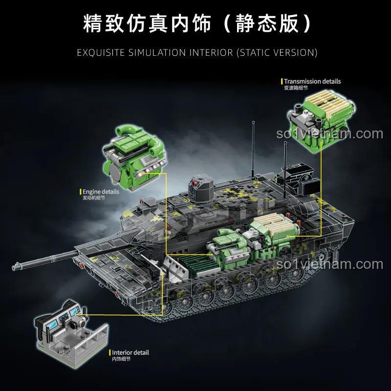 Nội thất mô phỏng của xe tăng KF51 Panther 12GO 96001, bộ lắp ghép quân sự, đồ chơi giáo dục cho bé trai, giá tốt