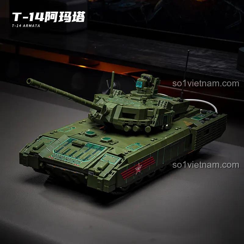 Mô hình xe tăng chiến đấu chủ lực T-14 Armata 12GO 96003, bộ đồ chơi lắp ghép quân sự cho bé trai 6 tuổi, chi tiết nội thất và động cơ
