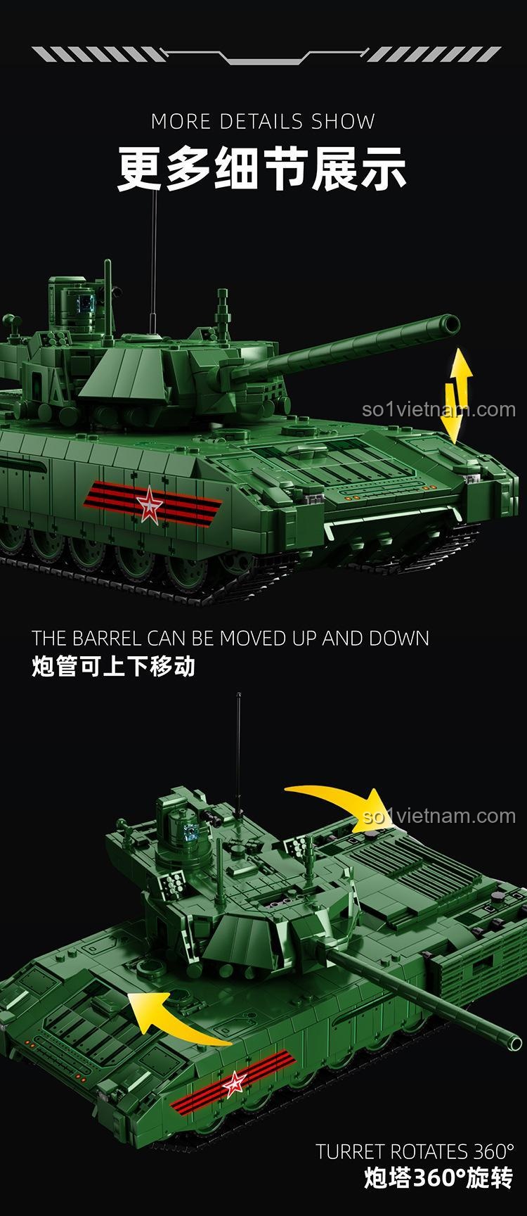 Mô hình xe tăng chiến đấu chủ lực T-14 Armata 12GO 96003, bộ đồ chơi lắp ghép quân sự cho bé trai 6 tuổi, chi tiết động cơ